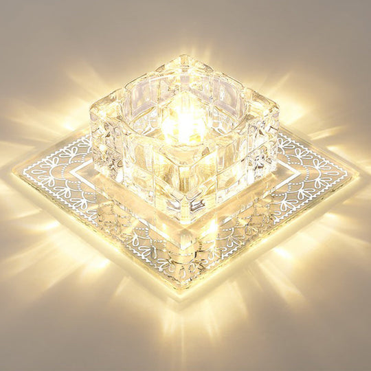 Crystal Led Hallway Flush Mount Light - Minimalist Square Design In Clear