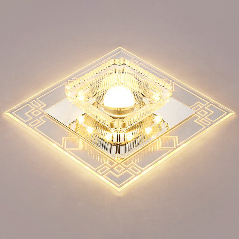 Modern Clear Crystal Led Flush Mount Ceiling Light For Entryway
