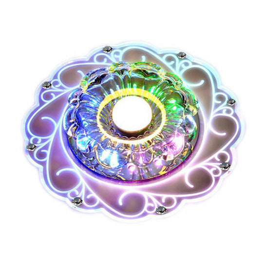 Clear Floral Led Crystal Ceiling Light - Contemporary Flush Mount For Hallways
