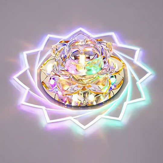Simplicity Crystal Lotus Led Flush Mount Ceiling Light In Clear Ideal For Corridors / 3W Multi Color
