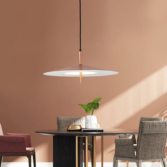 Sleek 1-Light Led Pendant In Rose Gold And White Acrylic