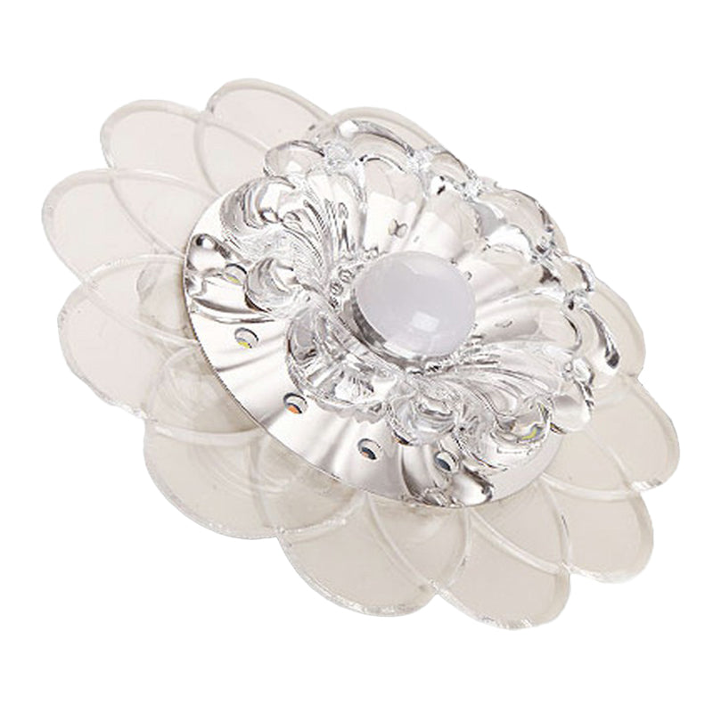 Contemporary Crystal Clear Led Flush Mount Ceiling Light With Floral Design