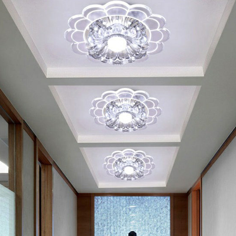 Clear Crystal Hallway Led Flush Ceiling Light Modern Blossom Shape For A Stylish Look / 9W White