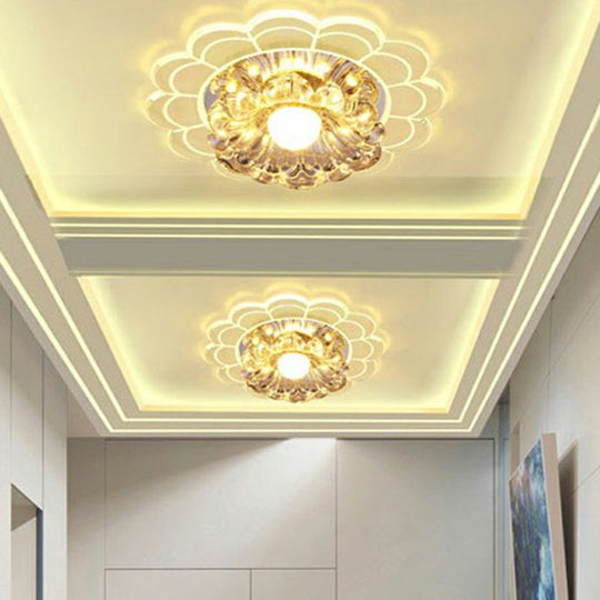 Clear Crystal Hallway Led Flush Ceiling Light Modern Blossom Shape For A Stylish Look