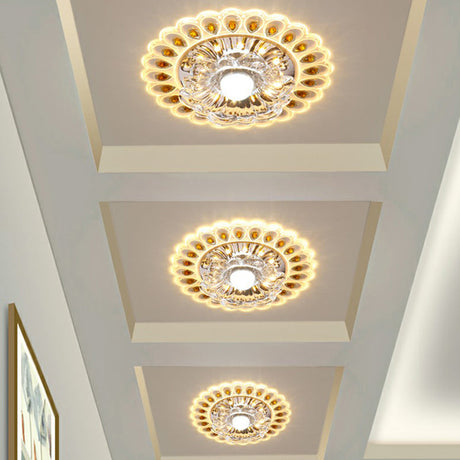 Modern Crystal Clear Led Flush Ceiling Light Fixture - Flower Shaped For Entryway / 3W Yellow