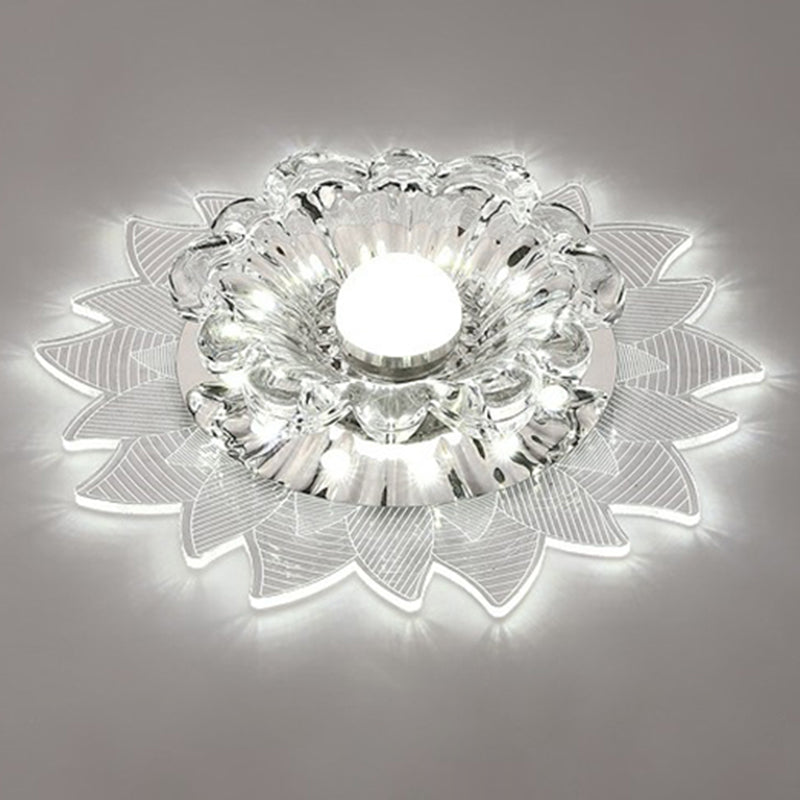 Contemporary Led Crystal Flush Mount Ceiling Light With Blossom Design For Hallways - Clear