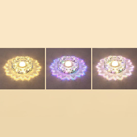 Contemporary Led Crystal Flush Mount Ceiling Light With Blossom Design For Hallways - Clear / 3W