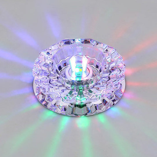 Contemporary Crystal Corridor Led Flush Mount Ceiling Light In Clear With Floral Design
