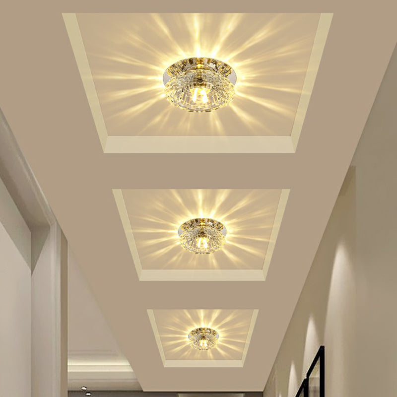 Contemporary Crystal Corridor Led Flush Mount Ceiling Light In Clear With Floral Design