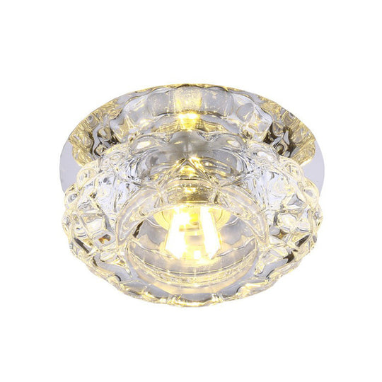 Minimalist Crystal Led Flush Mount Fixture With Clear Floral Shade- Perfect For Foyer Lighting