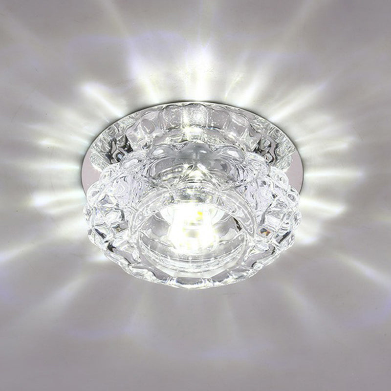 Minimalist Crystal Led Flush Mount Fixture With Clear Floral Shade- Perfect For Foyer Lighting / 3W