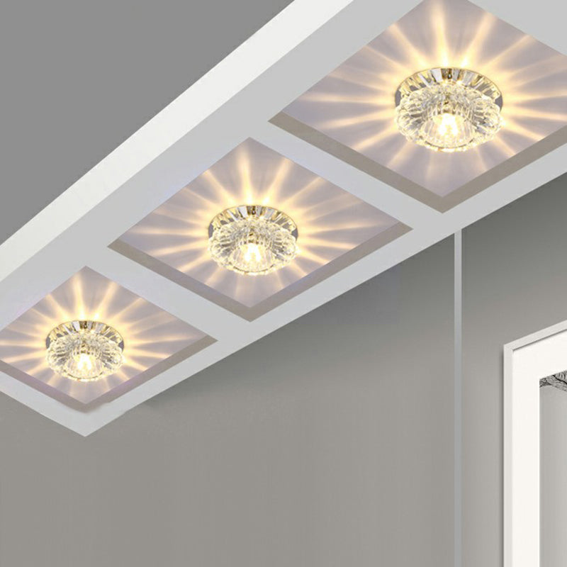 Modern Crystal Clear Flower Shade Led Flush Mount Ceiling Light For Corridor - Stylish & Efficient /