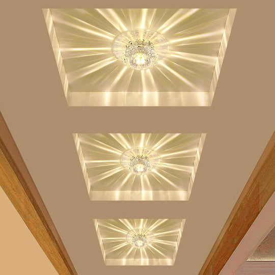 Blossom Shade Crystal Flush Ceiling Light - Contemporary Led Fixture For Hallways Mount And Clear
