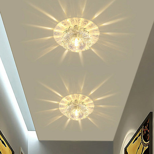 Blossom Shade Crystal Flush Ceiling Light - Contemporary Led Fixture For Hallways Mount And Clear