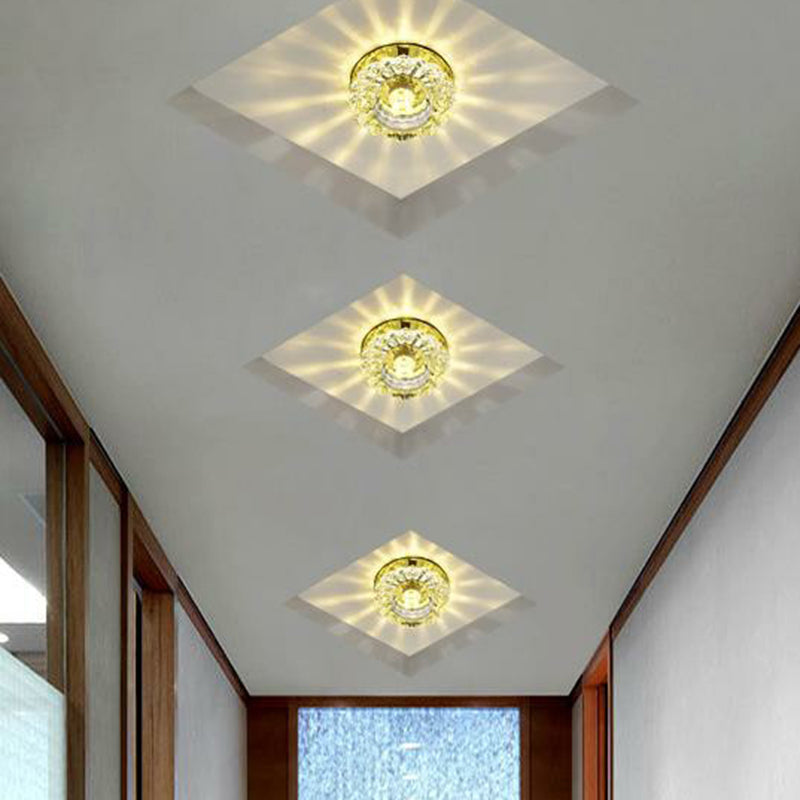 Artistic Crystal Flush Light Fixture - Contemporary Led Ceiling For Hallways Floral Shade Clear