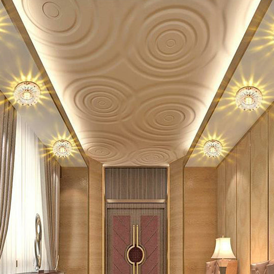 Artistic Crystal Flush Light Fixture - Contemporary Led Ceiling For Hallways Floral Shade Clear