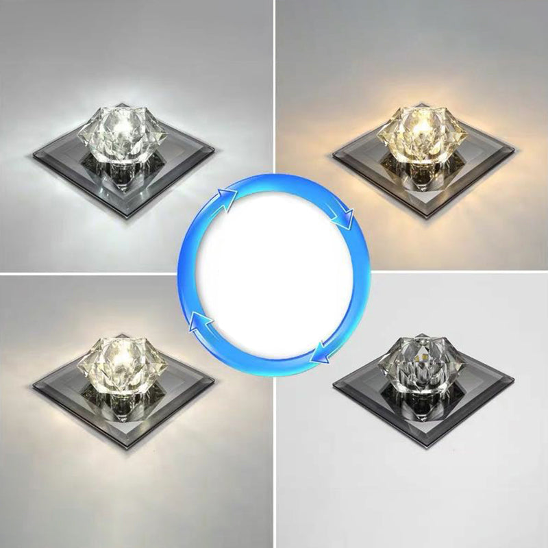 Crystal Gem Led Ceiling Light For Foyers And Hallways - Simple Stylish Flush Mount Black / 5.5 Third