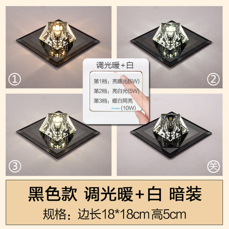Artistic Gemstone Flush Ceiling Light With Led Crystal Corridor Accent Black / Third Gear