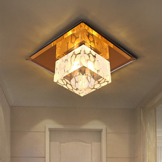 Crystal Led Cube Flush Mount Lighting For Minimalist Hallways Tan / Warm