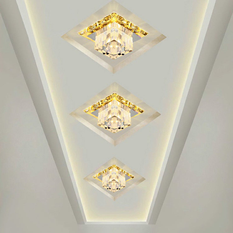 Contemporary Clear Led Cube Ceiling Light - Crystal Flush Mount Fixture / 3W Warm