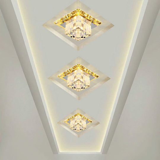 Contemporary Clear Led Cube Ceiling Light - Crystal Flush Mount Fixture / 3W Warm