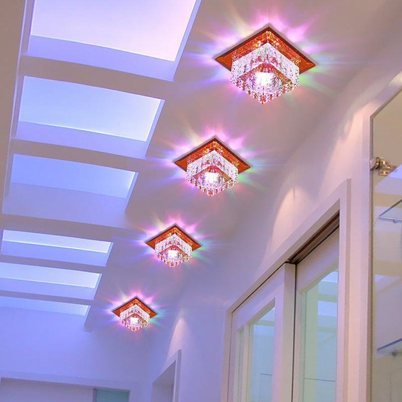 Crystal Led Flush Mount Light For Foyer - Simplicity & Elegance Clear / 3W Multi Color
