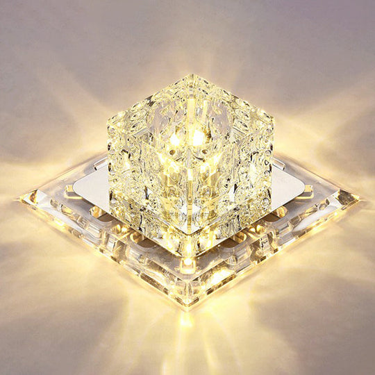 Crystal Clear Led Flush Ceiling Light Fixture For Corridor - Artistic Square Design