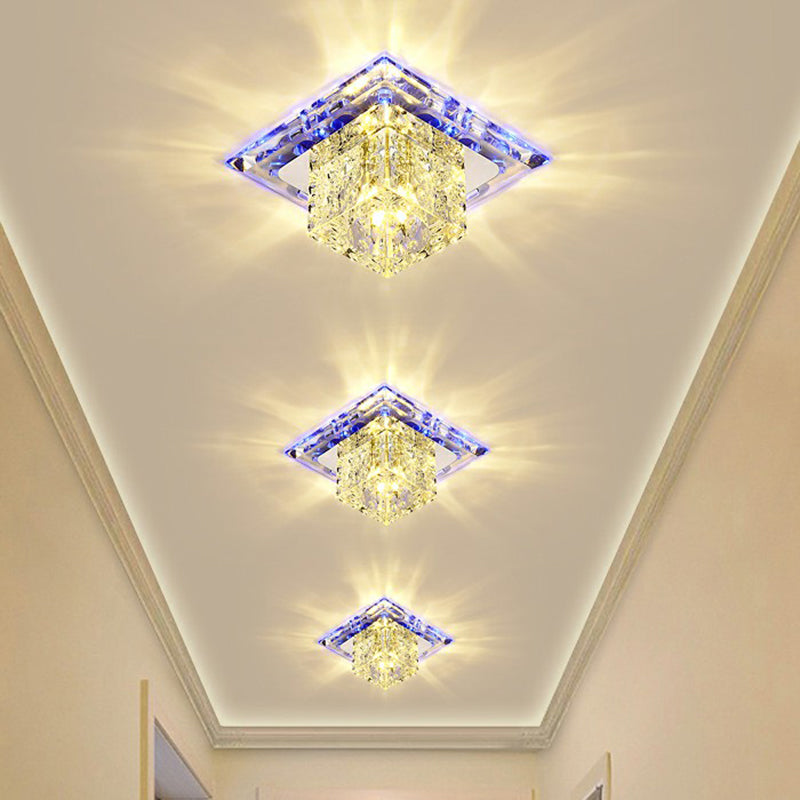 Crystal Clear Led Flush Ceiling Light Fixture For Corridor - Artistic Square Design / 5.5 Blue