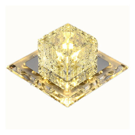 Crystal Led Flush Mount Entryway Light In Minimalist Square Design