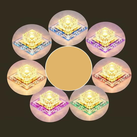 Crystal Led Flush Mount Entryway Light In Minimalist Square Design Clear / 5.5 7 Color