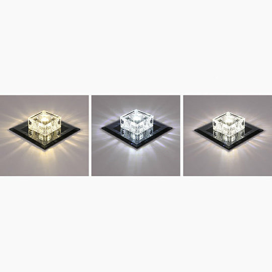 Square Led Crystal Ceiling Light - Modern Flushmount For Hallways Black / Third Gear