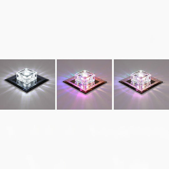 Square Led Crystal Ceiling Light - Modern Flushmount For Hallways Black / Rgb And White Color