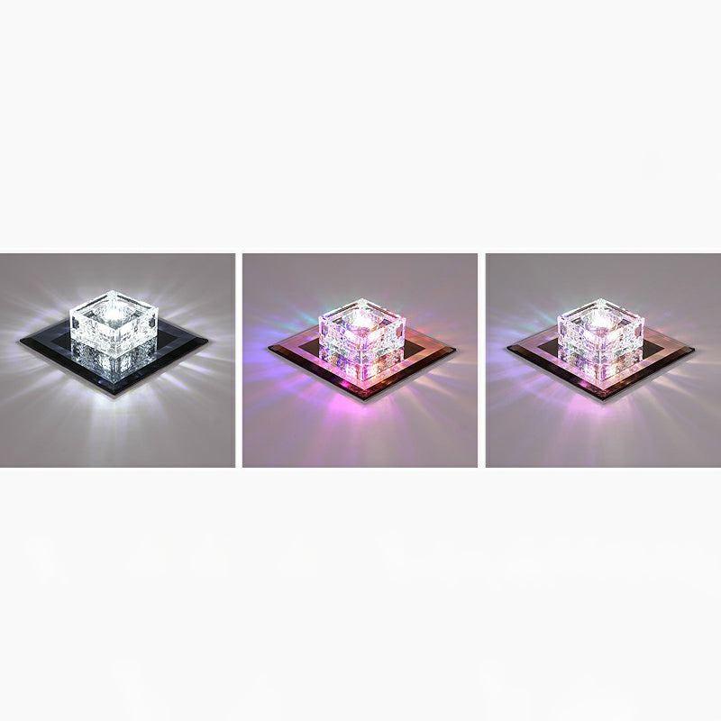Square Led Crystal Ceiling Light - Modern Flushmount For Hallways Black / Rgb And White Color