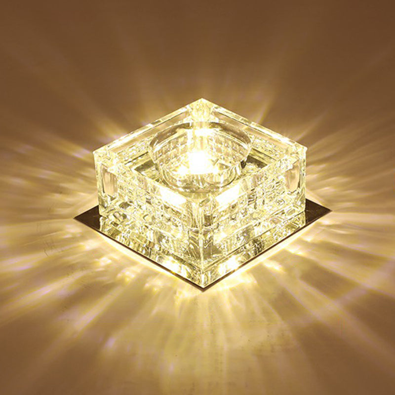 Square Led Crystal Ceiling Light - Modern Flushmount For Hallways Clear / Warm