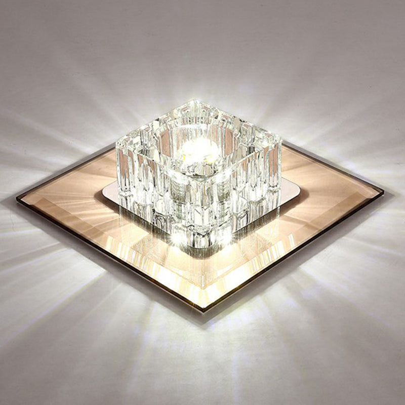 Contemporary Crystal Flush Mount Ceiling Light For Hallways - Led Lighting Fixture Yellow / White