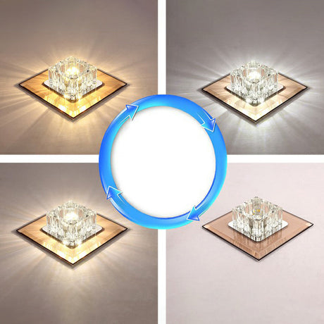 Contemporary Crystal Flush Mount Ceiling Light For Hallways - Led Lighting Fixture Yellow / Third