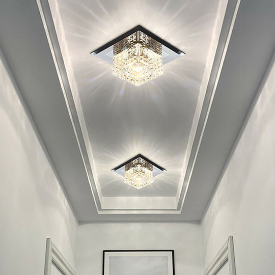 Black Crystal Square Led Flush Mount Ceiling Light For Foyer / 5.5’ White