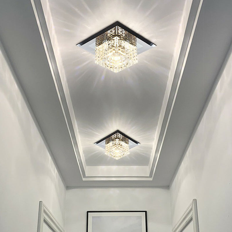 Black Crystal Square Led Flush Mount Ceiling Light For Foyer / 5.5 White