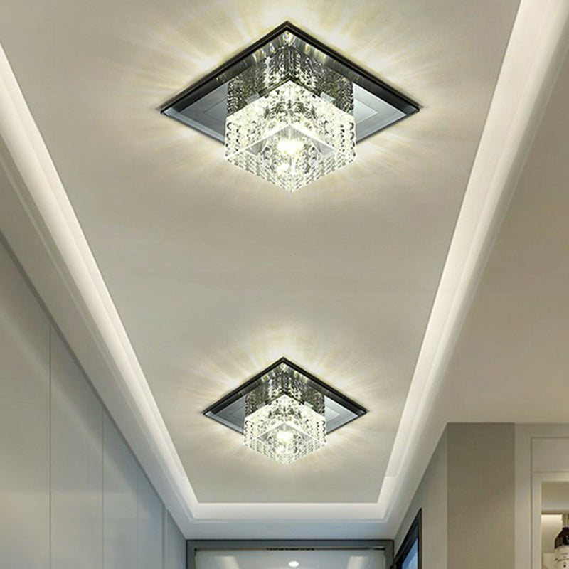 Black Crystal Square Led Flush Mount Ceiling Light For Foyer