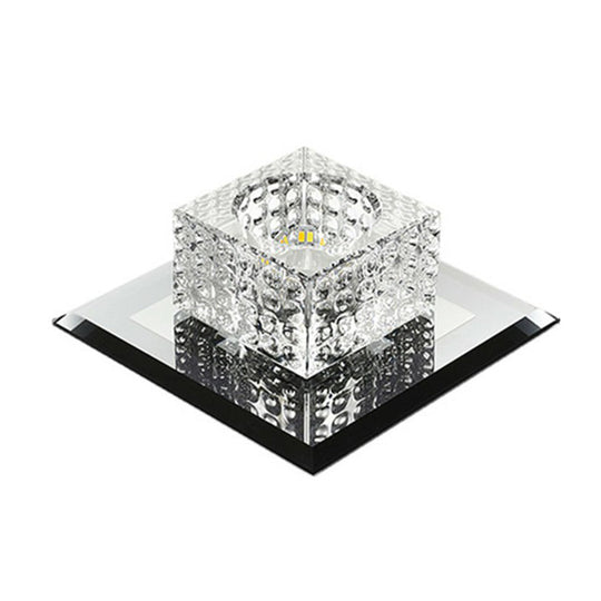 Black Crystal Square Led Flush Mount Ceiling Light For Foyer