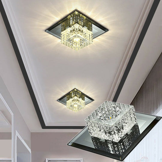 Black Crystal Square Led Flush Mount Ceiling Light For Foyer / 5.5’ Warm