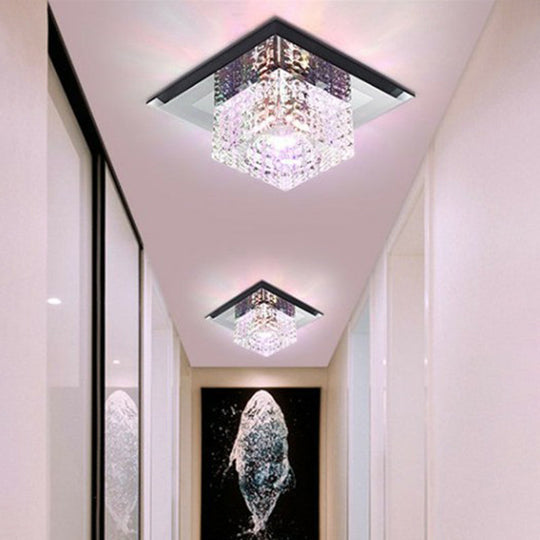 Black Crystal Square Led Flush Mount Ceiling Light For Foyer / 5.5 Multi Color