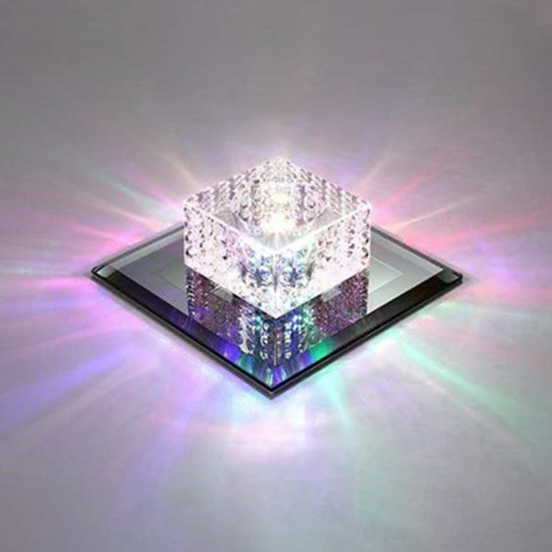 Black Crystal Square Led Flush Mount Ceiling Light For Foyer