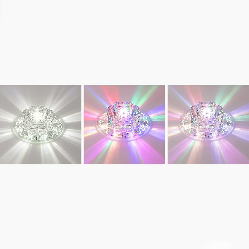 Minimalist Crystal Led Flush Mount Fixture For Hallway – Clear Flower Lighting / 5.5’ Rgb And