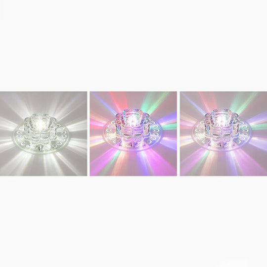 Minimalist Crystal Led Flush Mount Fixture For Hallway – Clear Flower Lighting / 5.5’ Rgb And