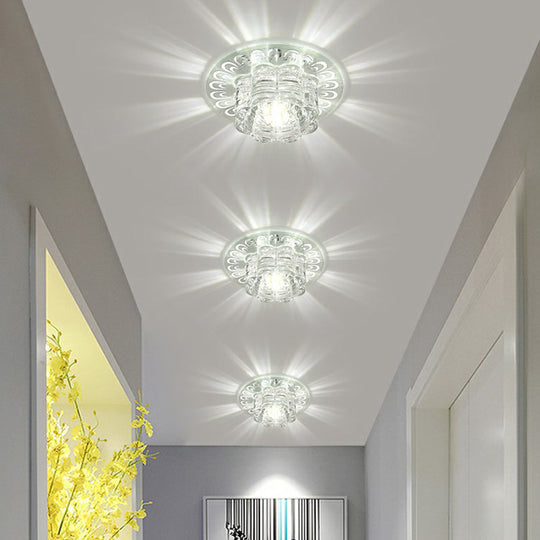 Minimalist Crystal Led Flush Mount Fixture For Hallway – Clear Flower Lighting / 5.5’ White