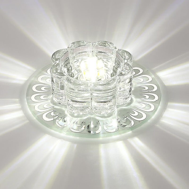 Minimalist Crystal Led Flush Mount Fixture For Hallway Clear Flower Lighting