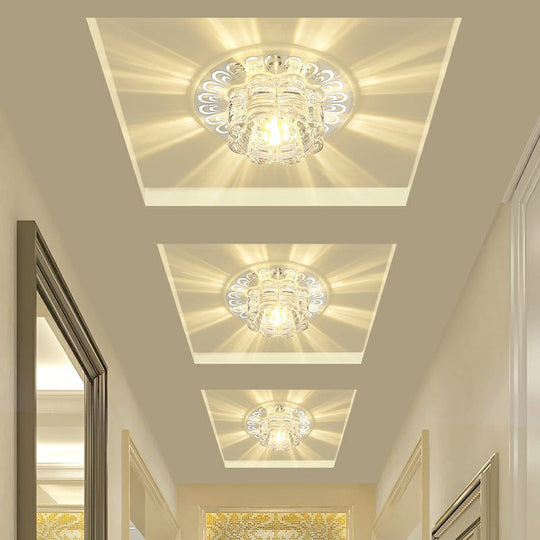 Minimalist Crystal Led Flush Mount Fixture For Hallway – Clear Flower Lighting / 5.5’ Warm