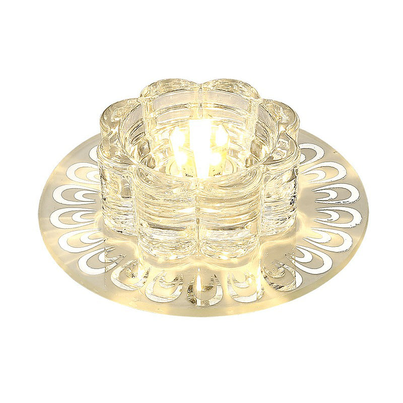 Minimalist Crystal Led Flush Mount Fixture For Hallway Clear Flower Lighting