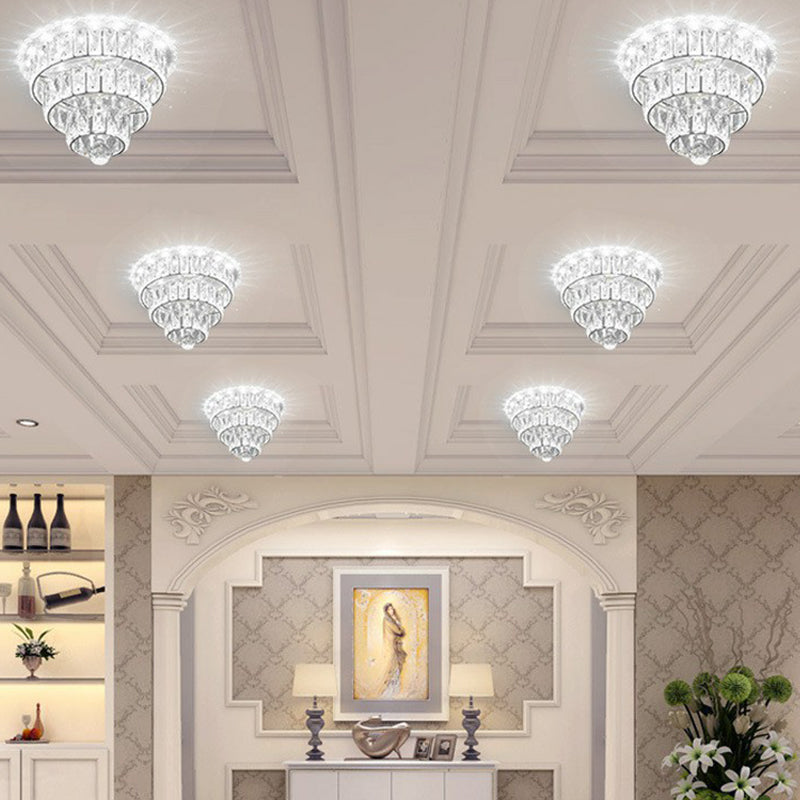 Artistic Crystal Led Flush Mount Fixture - Tiered Round Design For Corridor Clear / 8’ White